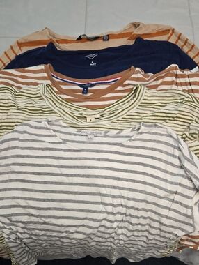 Nautica and Other Brands Olive Grey,White And Brown Striped Tees.